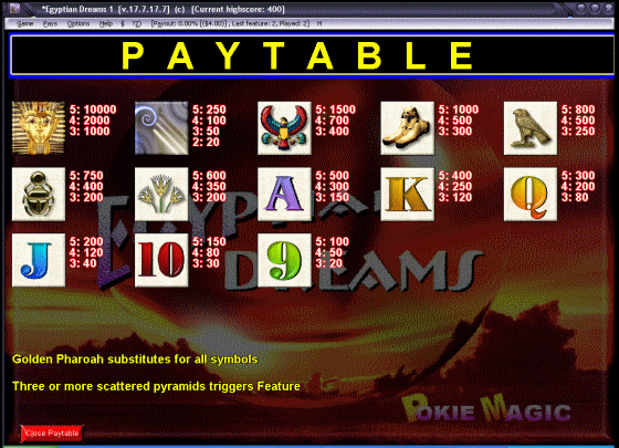 Screenshots of Egyptian Dreams - PAYTABLE