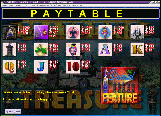 Screenshots of Maidens Treasure - PAYTABLE