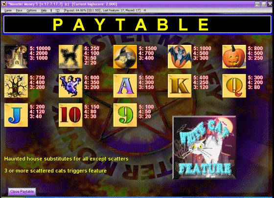 Screenshots of Monster Money - PAYTABLE