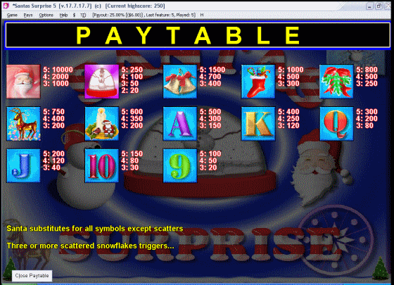 Screenshots of Santas Surprise - PAYTABLE