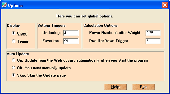 options screen