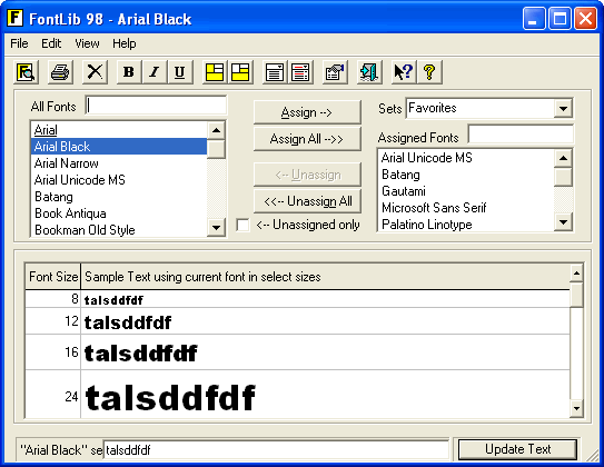 Main screen - FontLib 98