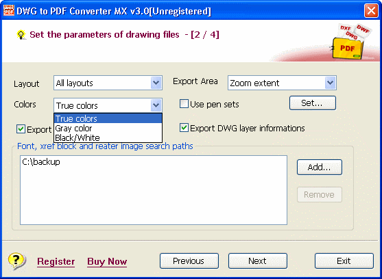 The Screenshot of DWG to PDF Converter MX