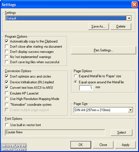 Settings of Plot2EMF