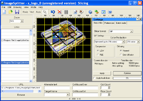 Main window - Image Splitter