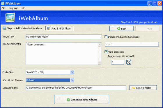 Screenshot of iWebAlbum