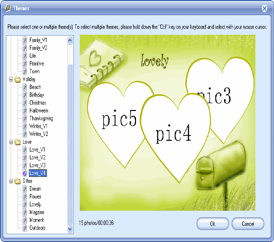 Theme window of Wondershare Flash Album Studio