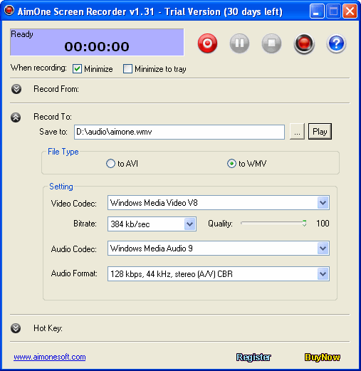 WMV Setting - AimOne Screen Recorder