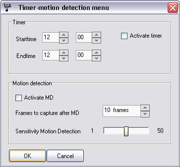 timer-motion detection menu