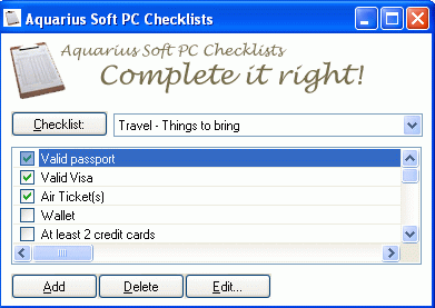 Main window - Aquarius Soft PC Checklists 
