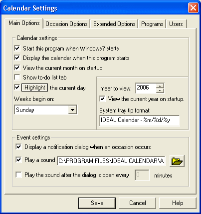 Screenshot - Calendar Settings