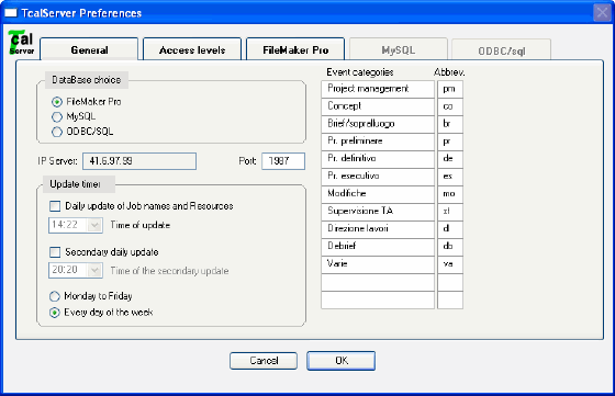 TcalServer Preference Window