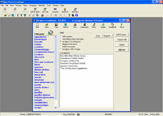 The Screenshot of recipes window