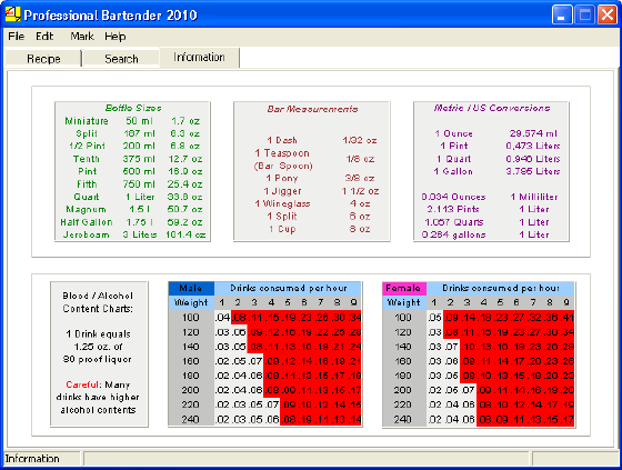 The information window of Professional Bartender