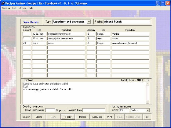 The Screenshot of recipe file