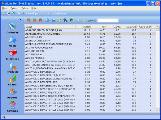 Food products database