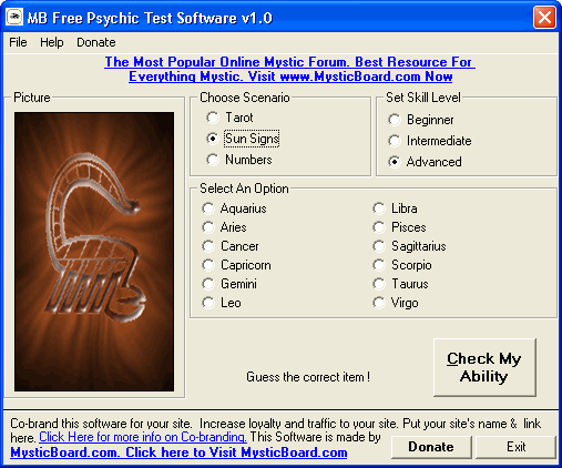 The Screenshot of MB Free Psychic Test Software