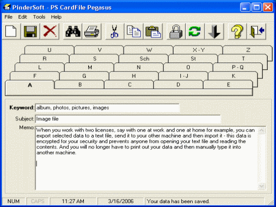 The Screenshot of CardFile Pegasus