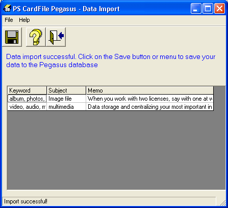 The Screenshot of CardFile Pegasus