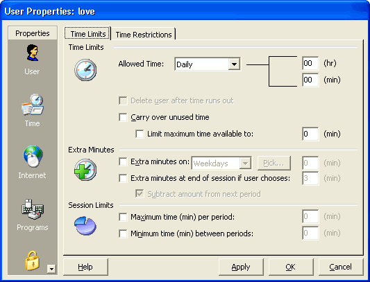 User Properties - Time - Time Limits