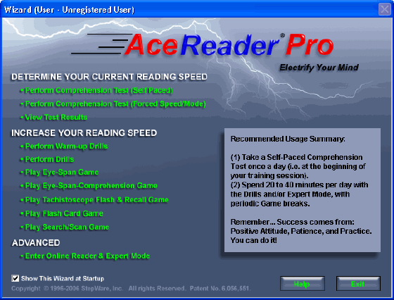 Startup Wizard Screen - AceReader Pro