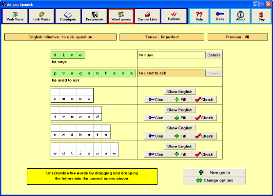 Amigos Spanish includes word games