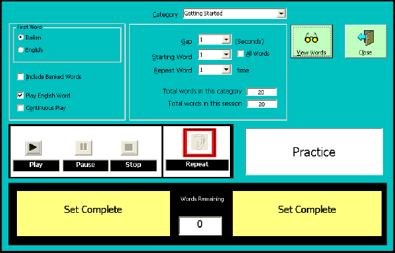 The Practice Screen of WordBanker English-Italian