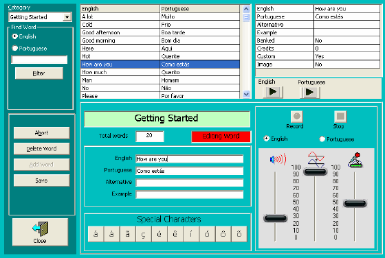 The Manage Words Screen