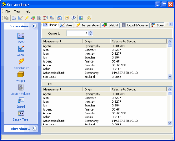 The Linear conversion screen of Conversions+