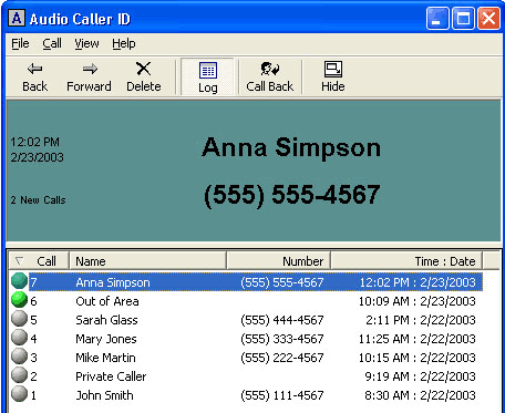 screenshot of Audio Caller ID