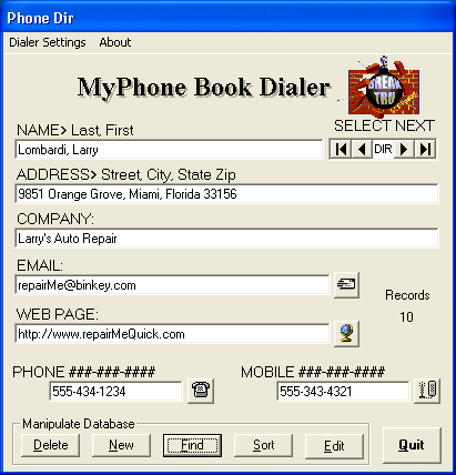 Screenshot of MyPhone Book Dialer