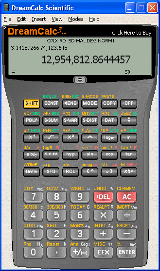 screenshot of DreamCalc Scientific Calculator