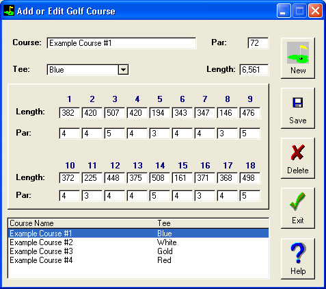 Golf sport software screenshot