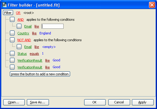 filter builder - Advanced Email Verifier