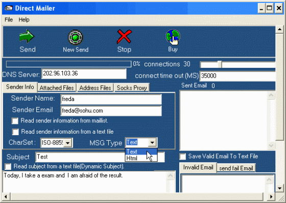Main Window of direct mailer