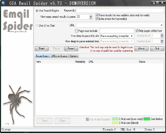 The Screenshot of GSA EMail Spider