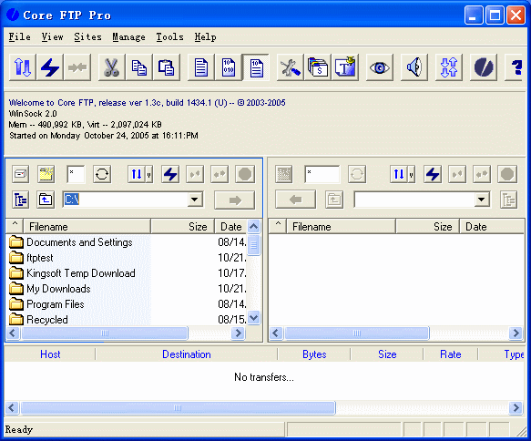 screenshot of Core FTP Pro - Main information