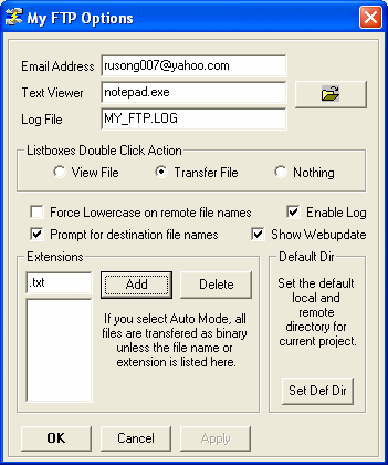 configure some options of My FTP