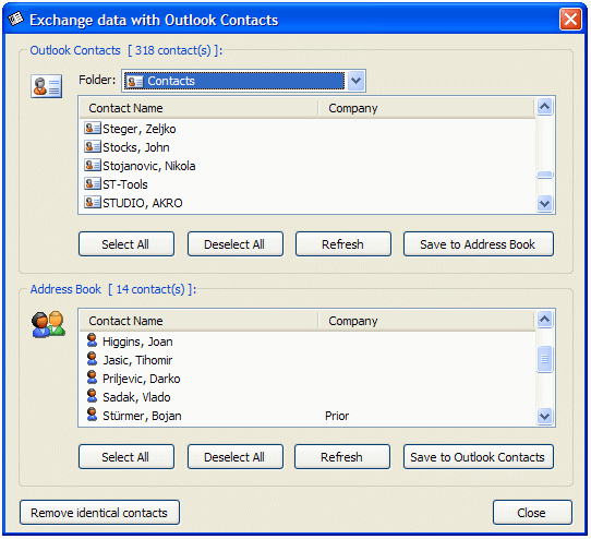 Screenshot - Outlook Contacts Exchange