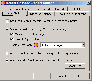 Options - Instant Message Grabber