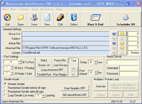 Main window - Newsgroup AutoPoster PRO
