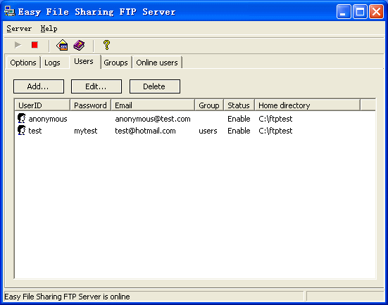 sharing ftp server of Users state