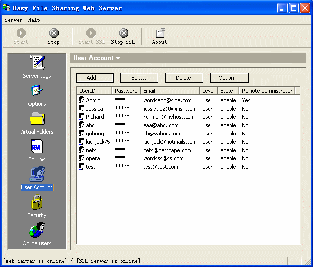User Account - Easy File Sharing Web Server
