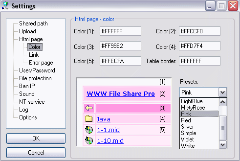 WWW File Share Pro - Options Settings