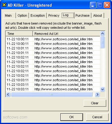 screenshot of AD Killer - Log