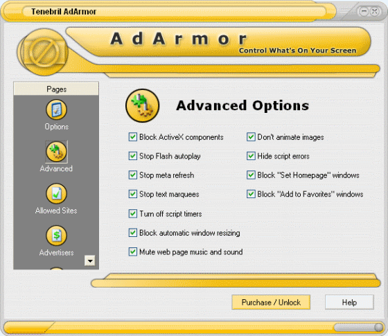 advanced option of AdArmor