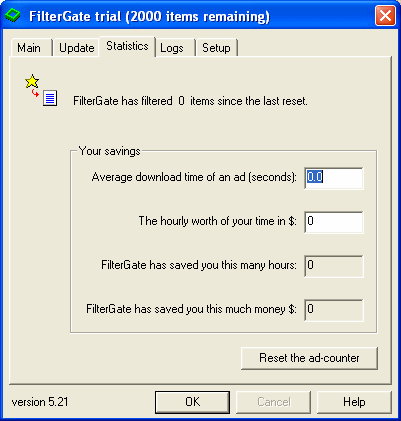 screenshot of FilterGate - Statistics