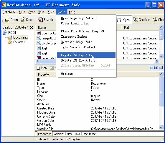 Tool window of EZ Document Safe