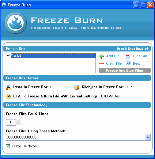 Main window - Freeze Burn