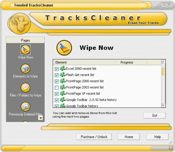 wipe privacy tracks of various items
